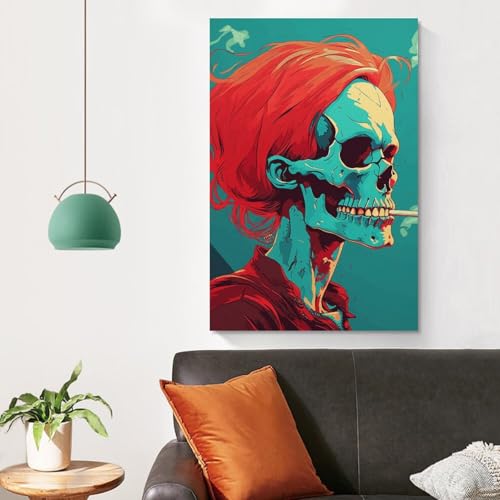 Impression sur toile moderne et tableau déco tête de mort rouge - 4