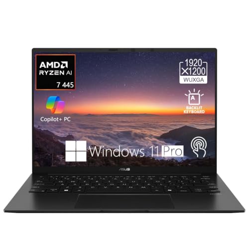 Image of ASUS Zenbook 14 AI Laptop, 14 inch WUXGA OLED Touchscreen Laptop, AMD Ryzen AI 7 445(up to 50 Tops NPU), 16GB LPDDR5x 2TB SSD, Backlit KB, 180 Lay-Flat Hinge, Copilot+ PC, Windows 11 Pro, Jade Black