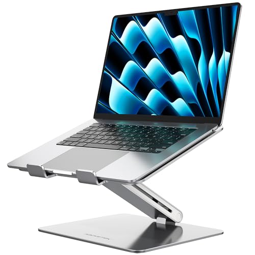AboveTEK Laptop Stand, Adjustable Portable Computer Riser, Ergonomic Aluminum Notebook Desktop Holder for Desk, Compatible with MacBook Pro, Air, HP, Fits Up to 17 Inch Laptops, Silver