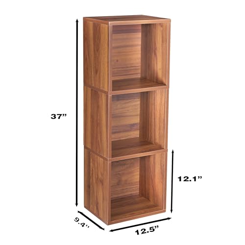 Image of 3 Cube Storage Organizer Wooden Bookshelf, 3 Cube Shelf Bookcase, Small Bookshelf Storage Organizer, 3 Cube Storage Shelf for Bedroom, Small Bookshelf for Living Room and Office (Brown, 3)