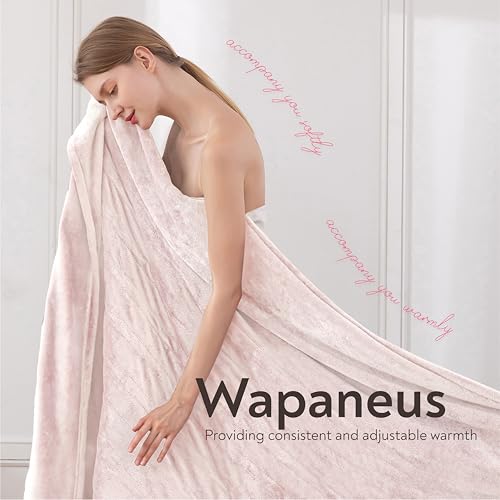 Image of Wapaneus Foot Pocket Heated Blanket Electric Throw with 10 Heating Levels and 4 Timer Settings 4 Hours Auto Shut Off, Flannel Fast-Heating Heated Throw 50 inch x 60 inch, Machine Washable, Pink