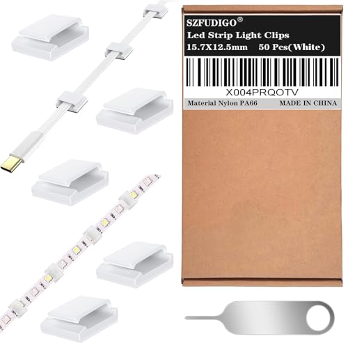 SZFUDIGO Adhesive led Strip Lights Tape Clips White 50Pcs, Suitable