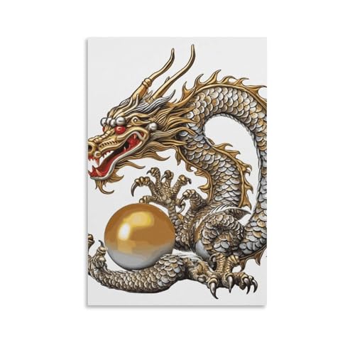 Peinture sur toile de dragon chinois avec perle art mural pour salon