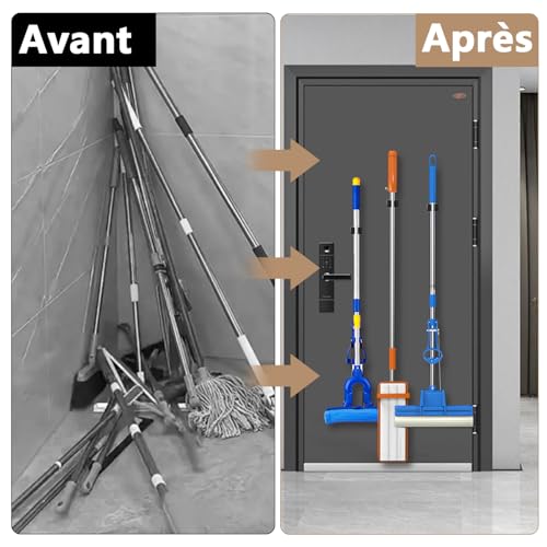 3-H 4 Accroche Balai Magnetique + 4 Mini Crochet Aimanté Puissant,Argenté – vue 6