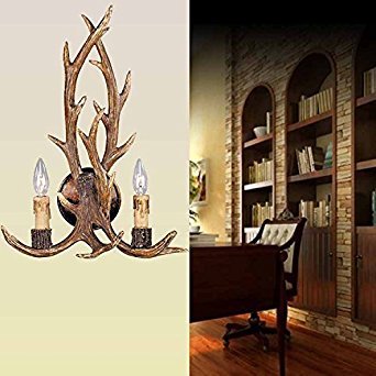 EFFORTINC Rustic Deer Horn Antler Wall Sconce 2 Light Fixtures
