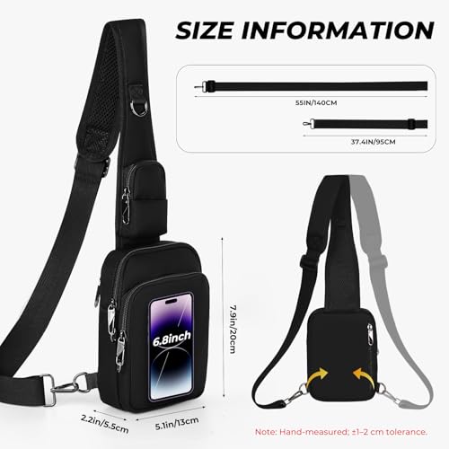 Tibroni Anti Diebstahl Umhängetasche Schwarz Chest Crossbody Bag Brusttasche Herren Damen Schultertasche Wasserdicht Sling Bag Tasche Klein Handtasche mit Reißverschluss Lock und RFID-Blockierung