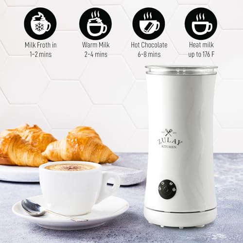 Image of Zulay 4-in-1 Milk Frother and Steamer - Automatic Hot and Cold Foam Maker with Auto Shut Off & Temperature Control for Coffee, Latte, Cappuccino, Hot Chocolate - White