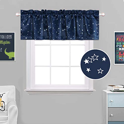 H.versailtex Blackout Curtain Valances For Kitchen Window/Living Room/Bathroom Privacy Added Rod Pocket Home Decoration Winow Valance, 52" W X 18" L, Glitter Stars In Navy Base #TOP1