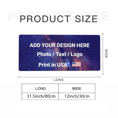 Image of Custom Large Desk Pad with Photo Text Personalized Picture Logo Non-Slip Game Computer Mouse Mat Customized Office Supplies, Print in USA (12x31.5 inch, 1 Photo)