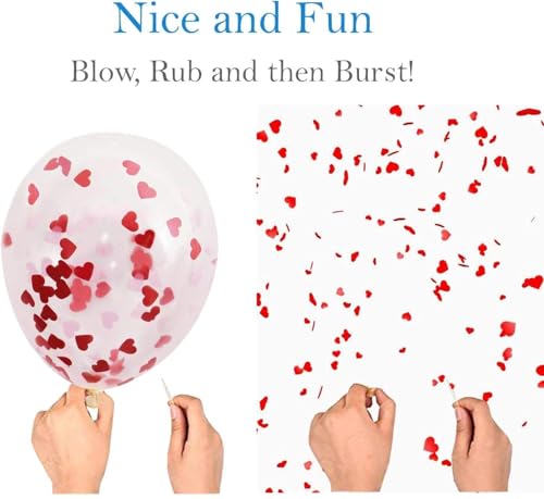 Image of AMFIN (Pack of 50) Red Heart Confetti Balloons for Weddings Anniversary, Engagement, Valentine's Day, Love Party Decorations, Birthday Decoration Balloon - Red