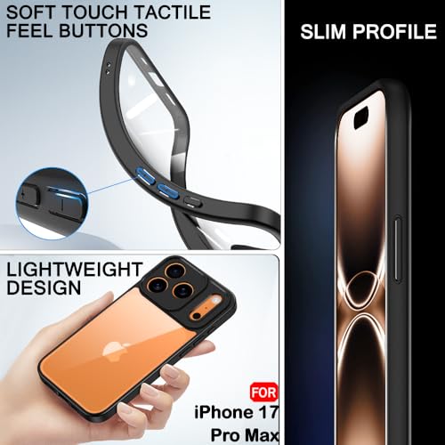 Image of TheGiftKart Ultra-Hybrid Shockproof Sleek Armor Back Cover Case for iPhone 17 Pro Max | 360 Protection | Crystal Clear Hard Back Cover Case (PC & TPU, Transparent Clear Back, Black Sides)