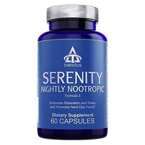 Thrivous Serenity - Natural Sleep Aid Pills - 5mg Melatonin with 200mg L-Theanine and Magnesium Glycinate - Extra Strength Stress Relief Supplement - 30 High Dose Servings - 60 Capsules Cover