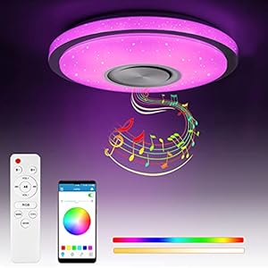 Plafoniere LED Soffitto RGB con Altoparlante Bluetooth, 60W RGB 5450LM Dimmerabile Lampada da Soffitto con Telecomando e Controllo APP per Camera da letto, Camera dei Bambini, Ø38cm
