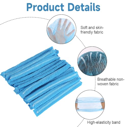 Alaoo Einweg Haarnetz, 300 Stück Kopfhaube, Einweg Nicht Gewebt Bouffant Kappen Einweg Haarhaube Haarnetz, Baretthauben, Einweghauben Kopf Haube für OP Gastronomie Hygiene, Blau