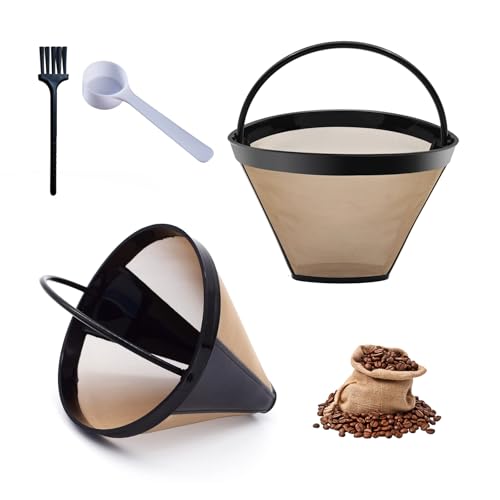 2 pièces Filtre à Café Réutilisable, filtre à café réutilisable, Inoxydable Filtres à Style Cône Numéro 4, contient 8-12 tasses, avec cuillère et...