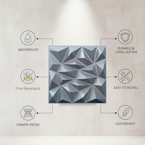 Image of Kayra Decor 3D Wall Panels Diamond Design - Silver Color | 19.7 inch x 19.7 inch (Pack of 18) - Covers 48.42 Sq. Ft | Premium Home & Office Wall Decoration