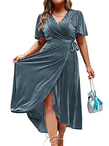 Image of BerryGo Women's Velvet V Neck Wrap Semi Formal Dress Cocktail Party Maxi Dress for Wedding Guest