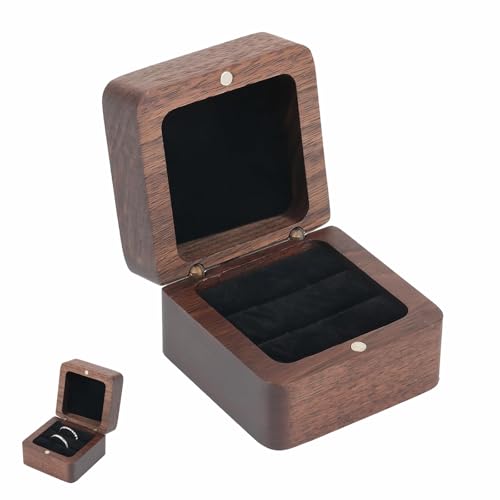YINGLUOEU Caja De Anillos De Madera Nogal Macizo Cajita Para Anillos Retro Cuadrada Caja De Joyería Para Propuesta Compromiso Boda Festival