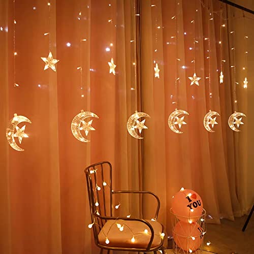 138 Led Ramadan Light Star Moon Lights,Fairy Lights String 8 Modes 11 Feet ,Battery Powered And Usb Plug With Remote Control,Indoor Outdoor Christmas Lights String,Home,Bedroom,Wedding, Eid Party #TOP3