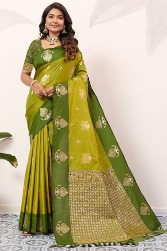 Image of SGF11 Women's Kanjivaram Pure Soft Silk Saree With Unstitched Blouse Piece