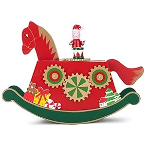 Cottage Garden Rocking Horse Gears Figur aus Holz, Musik, spielt We with You A Merry Christmas, 22,9 cm, Rot
