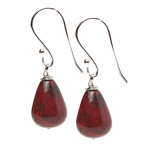 Image of TreasureBay Gorgeous Handmade Teardrop Natural Gemstone Earrings 925 Sterling Silver Hooks, Women's Gemstone Earrings (Red Jasper)