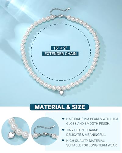 Image of Heart Pearl Necklace for Girls, Birthday Graduation Christmas First Communion Comfirmation Easter Gifts