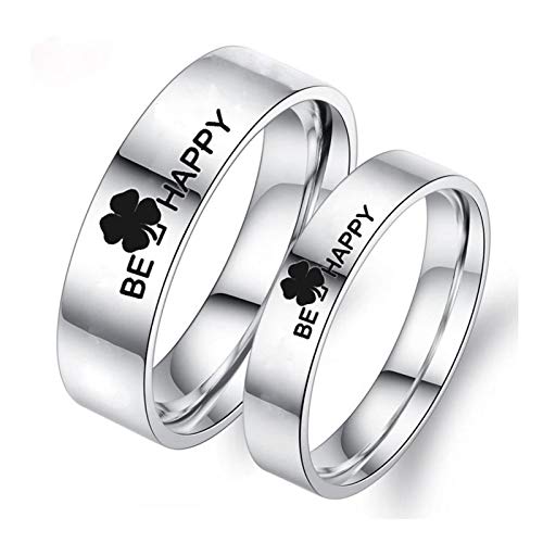 Bague couple alliance acier inoxydable trèfle haut de gamme pour des amoureux heureux