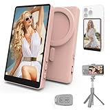 Vamvo Selfie Monitor Screen, Vlog Magnetic with Remote Control, 1080P Wireless Screen Mirroring Video Recording for Android iOS, for Content Creator, Live Stream & TikTok (Pink)