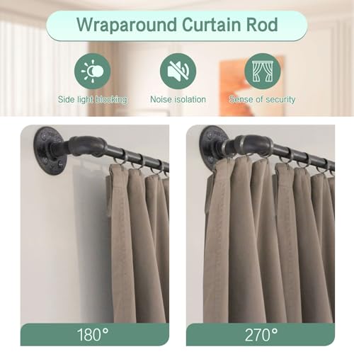 Curtain Rods for Windows 168" to 240" Adjustable Heavy Duty Ceiling Curtain Rod 1 Inch Industrial Curtain Rod Black Wrap Around Blackout Curtain Rod Suitable for Bedroom Living Room Bathroom by YMDparts - Image 2