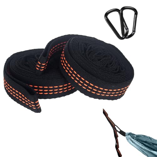 Ginddy 2 paquetes de fijación para hamaca, cuerda para hamaca, suspensión con 2 mosquetones de carga pesada, correas de fijación para hamacas con trabillas, fijación para columpio para camping