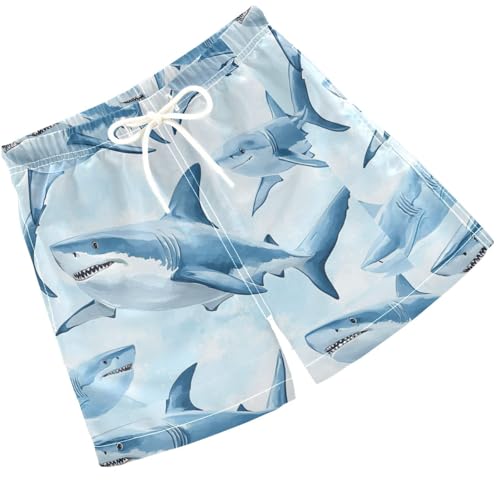 Pigsaly Boys' Swim Board Shorts Watercolor Blue Sharks Boy's Swim Trunks Kids Swimwear 2T