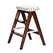 Plataforma de escalada de usos múltiples Taburete de escalera de madera maciza Mini Taburete de cocina plegable multifunción Biblioteca Office 3 Step (Light Pattern) Cojín extraíble (color : Brown)