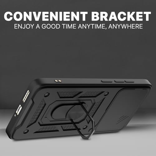 Image of Pikkme Back Cover for Realme 16 Pro Plus 5G | 360 Protection Case | Sliding Camera Shield Cover & Ring Holder Stand D10 Tough Armor Bumper Case (Black)
