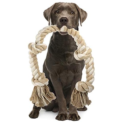 PetiFine Dog Rope Toys for Aggressive Chewers, Heavy Duty Dog Chew Rope Toys for Large Medium Dogs- 3 Feet 5 Knots Tough Interactive Dog Rope Toy for Teeth Cleaning Cover