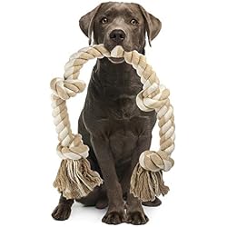 PetiFine Dog Rope Toys for Aggressive Chewers, Heavy Duty Cotton Chew Toys for Large Medium Dogs- 3 Feet 5 Knots Tough Interactive Tug of War Dog Pull Rope, Teeth Cleaning
