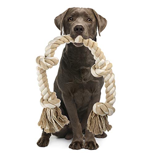 PetiFine Dog Rope Toys for Aggressive Chewers, Heavy Duty Cotton Chew Toys for Large Medium Dogs- 3 Feet 5 Knots Tough Interactive Tug of War Dog Pull Rope, Teeth Cleaning