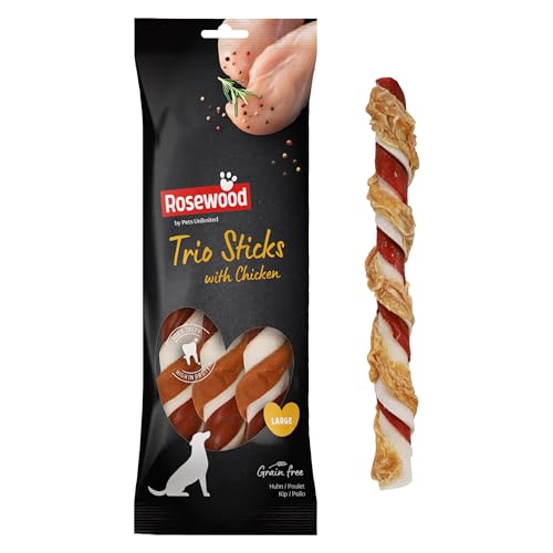 Rosewood Large Trio Sticks for Dogs - Made with Chicken, Grain Free Chews, High Protein Dog Treats, By Pets Unlimited (3pc, 240g)