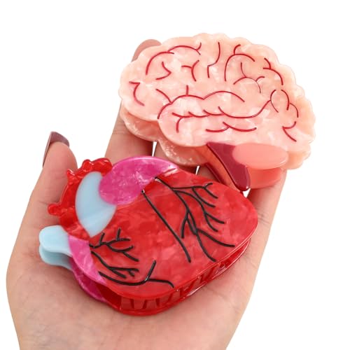 Personalized Acetate Anatomical Heart Hair Claw Clip Brain Claw Hair Clip Relaxing Hair Clip for Nurses Holiday, Personalized and Fun for women Gift (Brain Heart)