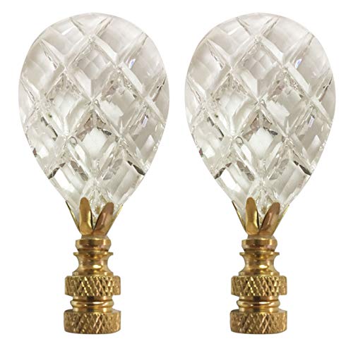 Image of Royal Designs Medium Diamond Swiss Cut Lamp Finial, Clear Crystal Prism with Polished Brass Base (Pair Medium)