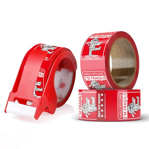 Magictodoor Fragile Tape for Safe Moving and Shipping,Cute Design and Free Dispenser | 1.78 Inch Width x 60 Yards, Durable Packaging Tape for Boxes, Ideal for Mailing and Storage