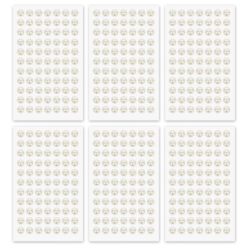 MYDBUYSOME 462PCS Pearl Stickers Pearls for Crafting - Self Adhesive Pearls for Hair Face Makeup Eye Nail Crafts, Stick On Gems (6 Sheets, 10mm Round)