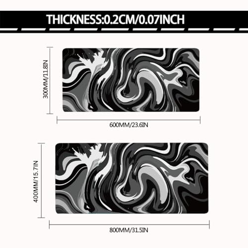 Large Gaming Mouse Pad - Black and White Mouse Pad with Stitched Edges, Extended XL Mousepad with Anti-Slip Rubber Base, Ink Liquid Wave Desk Mat for Keyboard and Mouse(31.5x15.8 inch) - Image 3