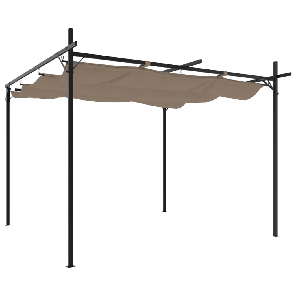 Pergola con tetto scorrevole, tortora, 295 x 292 x 230 cm, gazebo da giardino con robusto telaio in acciaio e alluminio, dispenser di ombra flessibile per terrazza, giardino e esterni