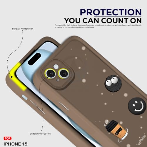 Image of AESTMO Back Case Cover for iPhone 15 Back Cover | Cute Fun Cartoon 3D Ball | Coffee Silicone Case | Full Body Protection | Camera Protection Back Cover for iPhone 15 (Brown)