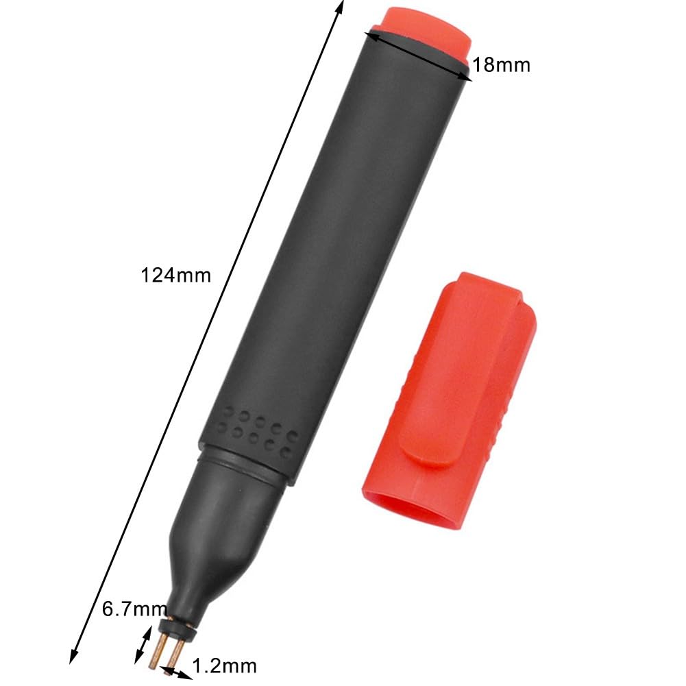 Leitfähiger Erdungsprüfer Stift zur Prüfung der elektrischen Durchgängigkeit von geerdeten Produkten - 124 x 18 mm, Kunststoffgehäuse, inklusive 3 LR41-Batterien, Schwarz & Rot