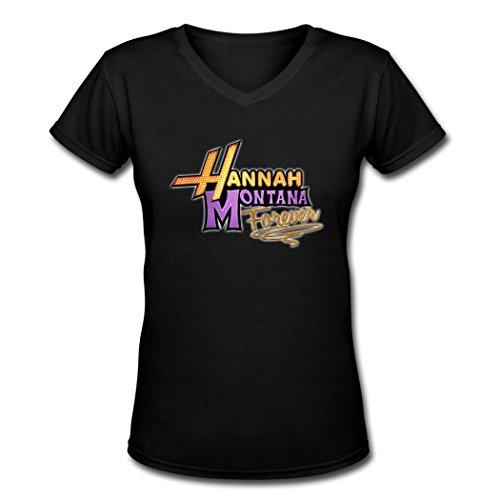 Yiko Women's Hannah Montana Forever Logo V Neck T Shirt Black S