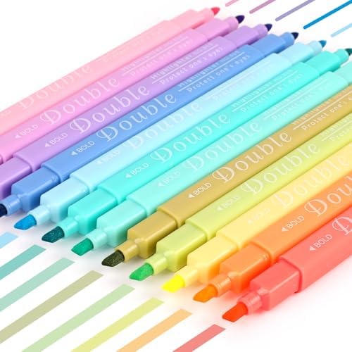 Highlighters, Aesthetic Cute Pastel Bible Highlighters Assorted Colors, 12 Pack Dual Tip Highlighter and Pens No Bleed, Smooth Writing Pastel Markers for Bible Book Planners Journaling