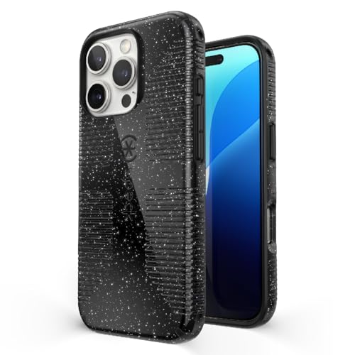 Image of Speck CandyShell Grip Case iPhone 16 Pro - Slim MagSafe - Black Glitter /Steel Black