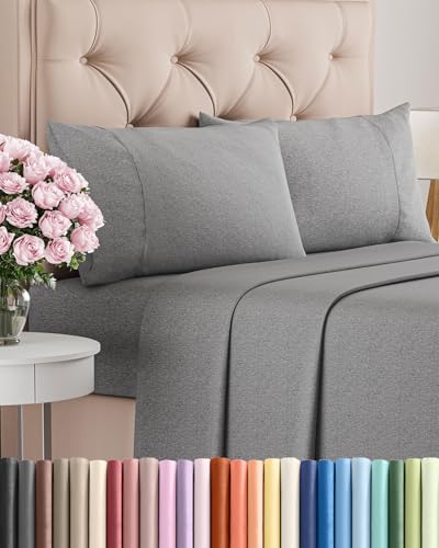 Image of Twin 4 Piece Bed Sheet Set - Breathable & Cooling Sheets - Heathered Grey | Ultra Soft Hotel Luxury Bedding Set with 8-16 Inch Deep Pockets, 1 Flat & 1 Fitted Sheet & 2 Pillowcases, Wrinkle & Fade Free
